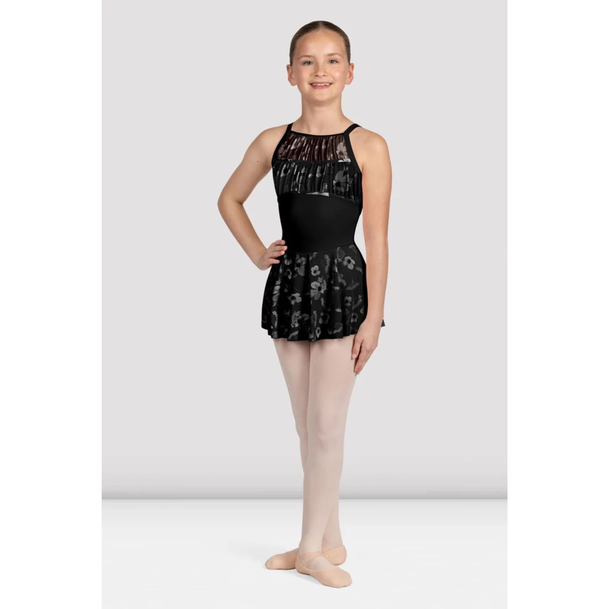 Bloch CL5257 Girls High Neck Skirted Leotard Black Front