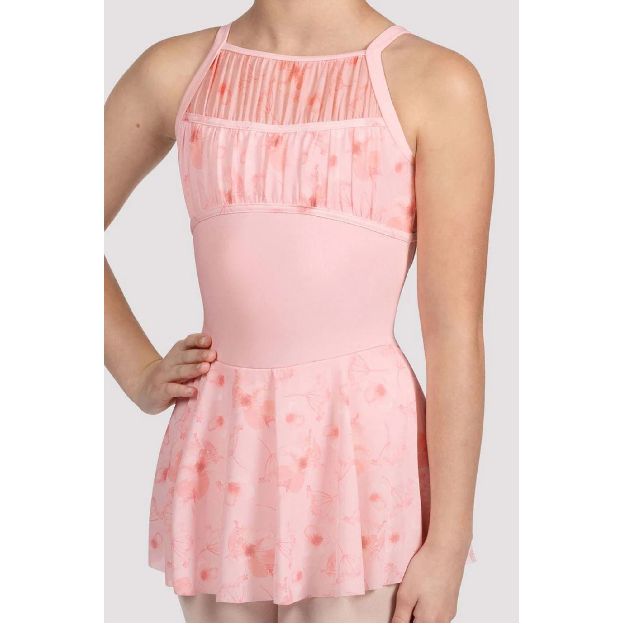 Bloch CL5257 Girls High Neck Skirted Leotard Candy Pink Close Up