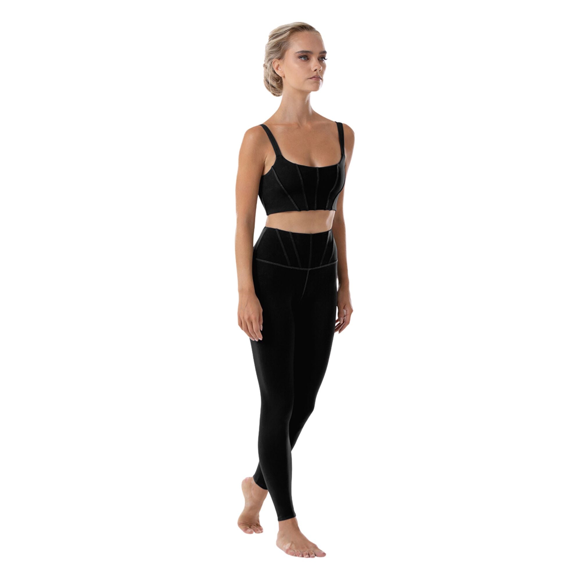 Bloch P4148 Ladies Paneled Waist Leggings Black Front