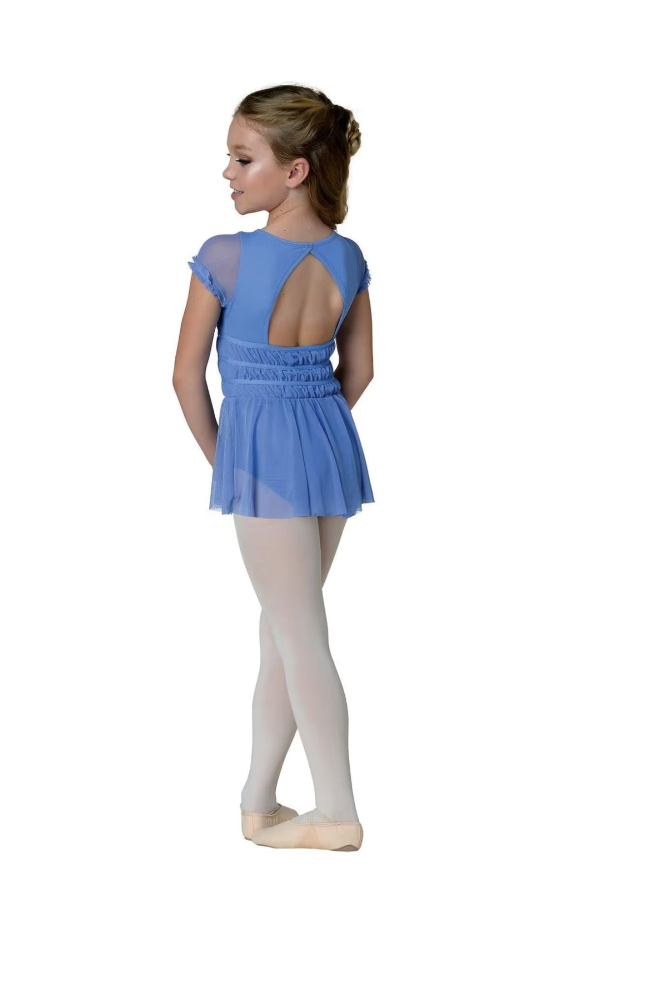 22204C Willow Ruffle Skirted Leotard w/sheer Overlay Periwinkle Back