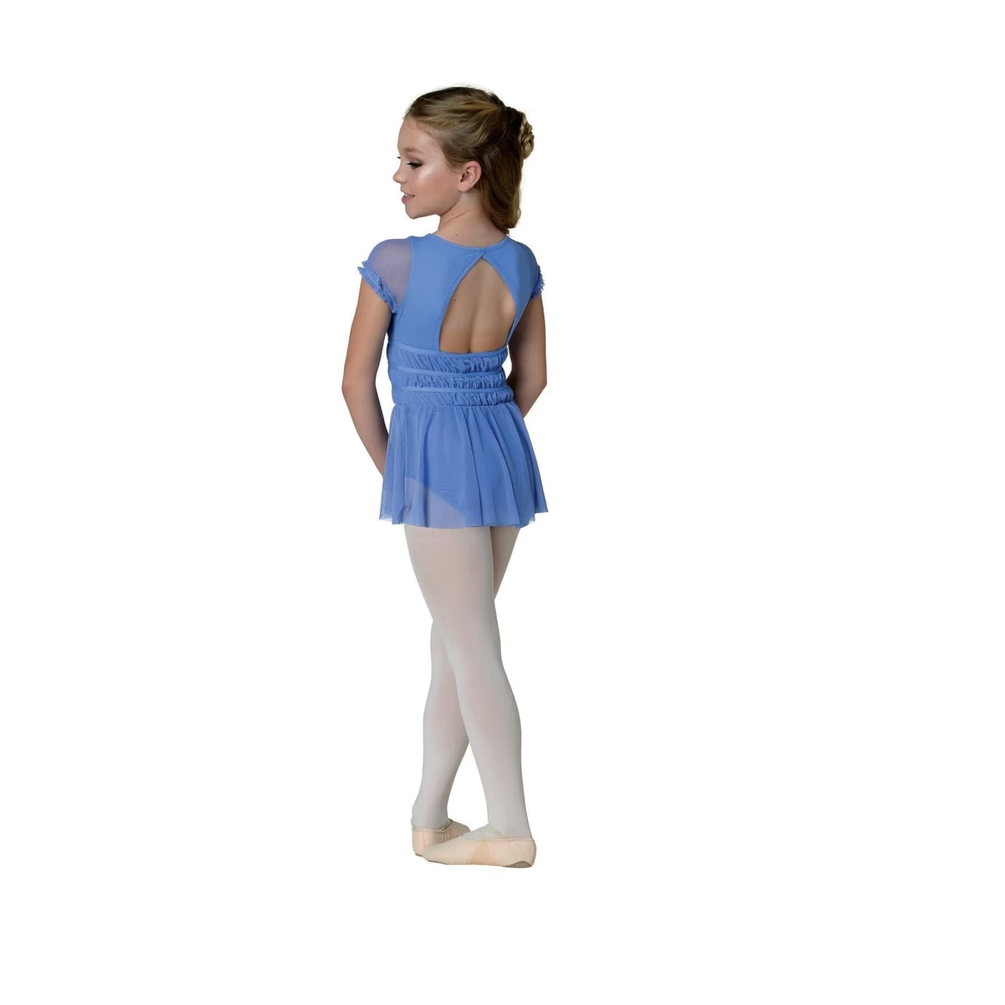 22204C Willow Ruffle Skirted Leotard w/sheer Overlay Periwinkle Back