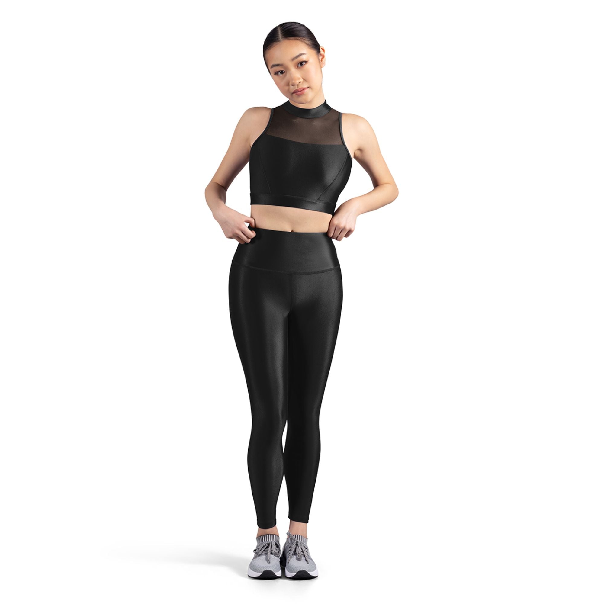Mirella M2193L Ladies High Neck Crop Top Black Front