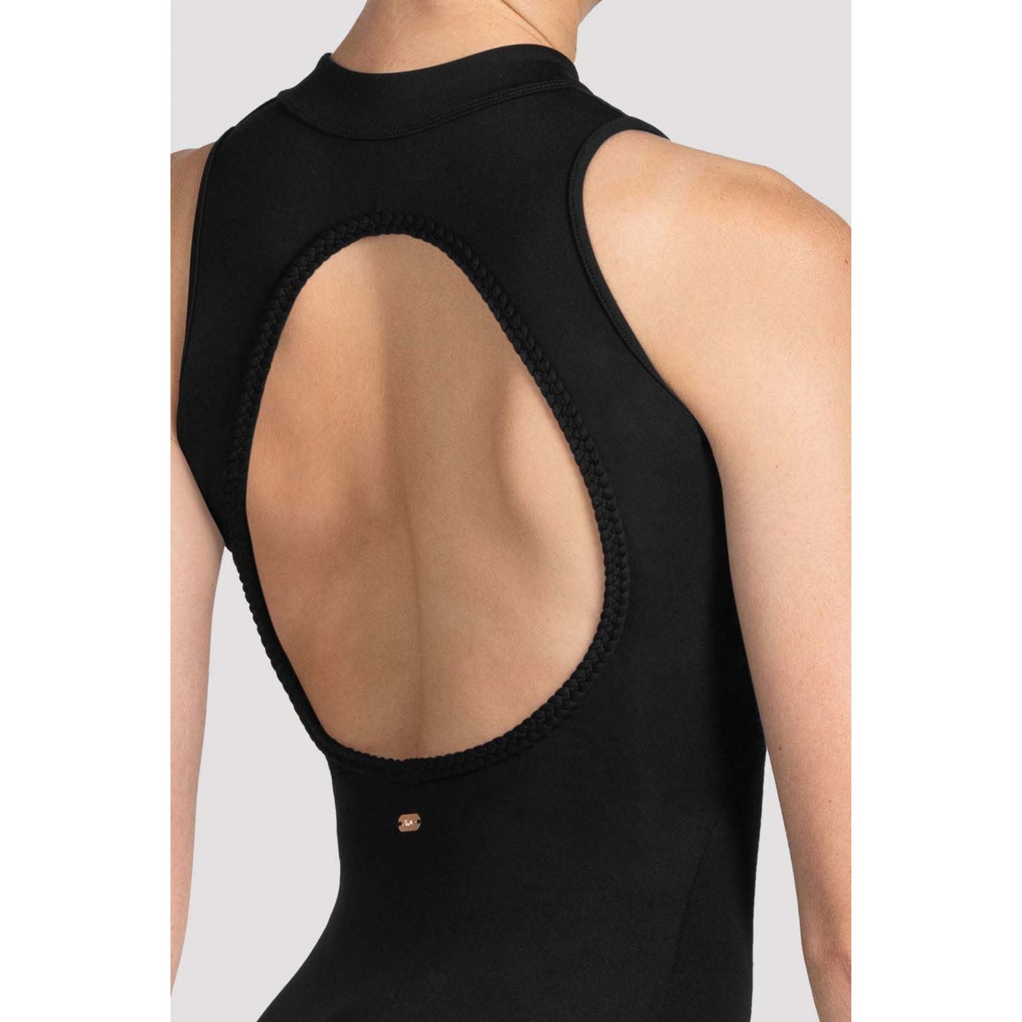 Bloch M3114LM Zip Front Open Back Leotard Black Front