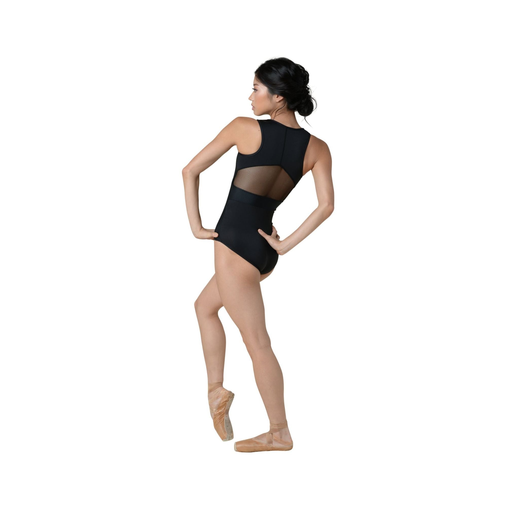 22117A Kinsley Zip Front Ribbed Scuba Tank Leotard Black Back