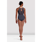 Mirella M2179LM Spliced Lace Halter Neck Leotard Pewter Back